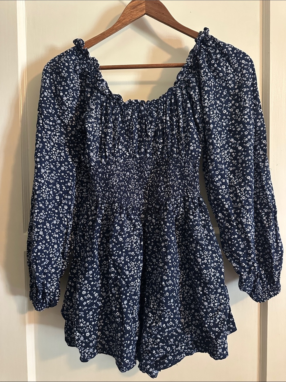 Hollister Navy Blue Floral Smocked Romper